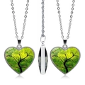 Dettagli del ciondolo a cuore Albero della Vita con intarsio in vetro artistico verde - Intrecciato Verde Giallo Albero della Vita (JY005559-10)