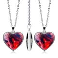 Detail view of heart-shaped nebula pendant showing galaxy pattern and polished silver edges - Red Purple Galaxy Style (JY005561-8)