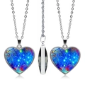 Double-sided heart galaxy necklace with silver chain and blue nebula glass pendant - Blue Theme Starry Sky Style (JY005561-11)