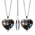 Cosmos nebula heart necklace with double-sided galaxy pendant on silver link chain - Bright Galaxy Style (JY005561-12)