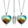 Détail en trois vues d'un pendentif cœur nébuleuse double face avec chaîne argent - Style Nébuleuse Rêveuse (JY005552-3)