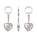 Detail of silver heart keychain with Proverbs 31:10 quote and floral background - SHE is precious(JY005581-6)