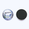 Macro view of Christmas fridge magnet showing winter scene patterns and black magnetic base - Full Moon Sleigh Style (JY005886-5)