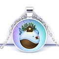 Détail du collier en verre argenté avec pendentif paysage de chalet d'hiver enneigé - Chalet d'hiver sous la neige (JY005834-7)