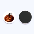 Macro view of 25mm round glass pumpkin fridge magnets with black magnetic backing - Dark Brown & Bright Orange Pumpkin (JY005894-6)