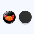 Detailed view of Halloween pumpkin fridge magnet showing front glass and back magnetic side - Red Wing Bat Pumpkin (JY005894-7)