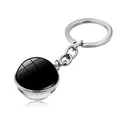 Llavero minimalista de acero inoxidable plateado con colgante de bola de cristal personalizable - Base de Metal Plateado Hemisferio Negro (JY005892-1)
