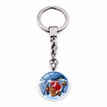 Close-up of a Christmas keychain featuring a Santa Claus illustration in a metal frame - Santa Claus Looking at Stars (JY005852-1)