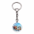Close-up of Christmas keychain with Santa on reindeer sleigh under glass dome - Santa Claus Flying in Snow Night (JY005852-3)