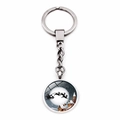 Close-up of Santa Claus sleigh scene inside a round glass dome pendant keychain - Santa Claus Flying Over Snow House (JY005852-4)