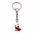 Macro detail of silver metal keychain with festive Santa Claus cartoon glass pendant - Santa Claus Carrying Gift Bag (JY005852-9)