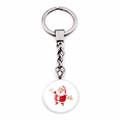 Macro detail of silver metal keychain featuring a festive cartoon Santa Claus pendant - Santa Claus in Red Traditional Suit (JY005852-11)