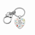 Detail of heart metal keychain with floral pattern and religious bible verse engraving - Matthew 28:6 (JY005927-12)