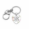 Detail of silver heart keychain with Bible verse John 14:6 and floral accents - I Am The Way Truth Life (JY005927-21)