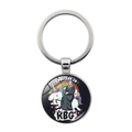 Dettaglio portachiavi in metallo con Ruth Bader Ginsburg su un unicorno e arcobaleno - Illustrazione Omaggio Unicorno (JY006024-4)