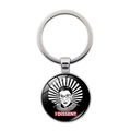 Macro detail of RBG Ruth Bader Ginsburg I Dissent glass cabochon silver keychain - B&W Portrait Red Bar Slogan (JY006024-7)