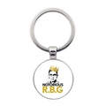 Detailed view of Ruth Bader Ginsburg portrait on a silver-toned metal round keychain - Notorious RBG Crown Portrait (JY006024-8)