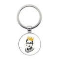 Macro detail of Ruth Bader Ginsberg RBG glass dome pendant keychain with silver ring - Gold Crown Classic Portrait (JY006024-10)