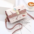 Pink and beige crossbody bag with European landmarks print and chain detail - Pink (With Two Straps)