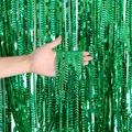 Metallic emerald green foil fringe curtain for party wall decoration and backdrops - 2.5m (Wavy) / Green