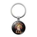 Silver Ruth Bader Ginsburg keychain with Notorious RBG portrait under glass cabochon - Notorious RBG Retro Sunset (JY006024-16)