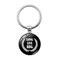 Detail view of silver keyring with 'LONG LIVE RBG' text and laurel wreath design - Long Live RBG Wreath (JY006024-18)