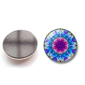 Dettaglio magnete da frigo 30mm in vetro mandala con lato artistico e retro magnetico grigio - Caleidoscopio Blu Viola Magenta (BXT0261)