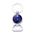 Macro view of Virgo zodiac glass dome on a polished silver metal beer bottle opener keychain - Xswx0236-virgo