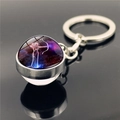 Double-sided glass ball keychain with Sagittarius zodiac constellation in silver metal - Sagittarius