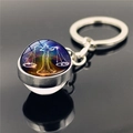 Detailed macro of Libra zodiac keychain with silver metal base and glass dome insert - Libra