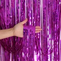 Metallic purple tinsel foil fringe curtain for party backdrops and wedding decorations - 3m (Wavy) / Rose Red