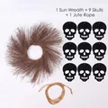 Conjunto detallado con una corona solar de ramas secas nueve calaveras negras y cuerda de yute - Corona de Girasol con Adornos de Calavera (Estilo 3) / 1 Corona + 9 Calaveras + 1 Cuerda