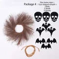 Detalle del kit de corona de Halloween con calaveras, murciélagos y anillo de ramas - Corona de Girasol con Adornos Mixtos (Estilo 4) / 1 Corona + 3 Calaveras + 3 Fantasmas + 3 Murciélagos + 1 Cuerda