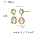 Detail view of 18k gold plated stainless steel oval earrings with faceted glass stones - White (Gold)