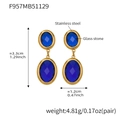 Detail of 18k gold plated stainless steel earrings with blue glass stone dimensions - Blue (Gold Base)