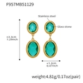 Vintage style gold stainless steel oval earrings with emerald green faceted glass stones - Light Green (Gold Base)