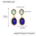 Stainless steel oval earrings with blue glass stone insets and 18k gold plating - Mixed Blue (Gold Base)