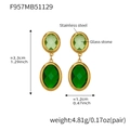 18k gold plated stainless steel earrings featuring layered green oval glass stones - Mixed Green (Gold Base)