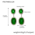 Silver stainless steel drop earrings with oval green glass stones and faceted finish - Green (Steel Base)