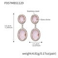 Pink oval glass stone earrings in polished stainless steel silver finish for women - Pink (Steel Base)
