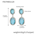 Silver stainless steel double teardrop earrings with sky blue glass stones and 18k gold plating - Lake Blue (Steel Base)