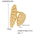 Golden stainless steel wing ring detail with zircon inlay and 2.95cm size dimension - Gold Style (A386)
