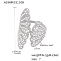Silver stainless steel double wing open ring with zircon inlay for women size 7 - Steel Color Style (A386)