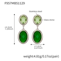 Gold plated stainless steel drop earrings with faceted green glass stone insets - Mixed Green (Steel Base)