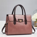 Elegant mauve and brown leather tote bag with gold hardware and adjustable strap - 29x12x22cm / Pink