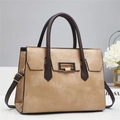 Minimalist beige and brown contrasting tote bag with gold buckle and adjustable strap - 29x12x22cm / Khaki