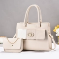 Creamy white PU leather handbag set with tote bag and chain wallet on a display - Off White