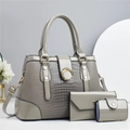 Ensemble de 3 sacs à main gris pour femme avec texture lézard et boucle dorée - Gris