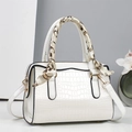 Elegant white crocodile pattern tote bag with decorative scarf and golden hardware - White