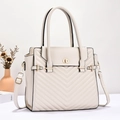 Off-white chevron quilted tote bag with gold hardware and adjustable shoulder strap - L30xW12xH26 / Off White